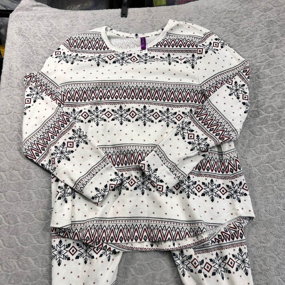 Adore Me Pajama Set 3X Womens White Fair Isle Snowflake Waffle Knit Thermal 2pc